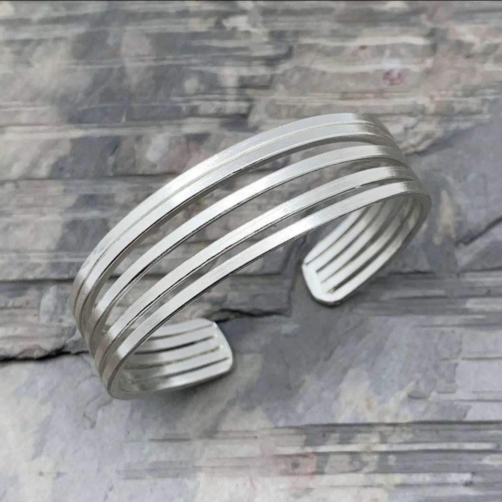 Silver Cuff Bracelet - Five Thin Bands